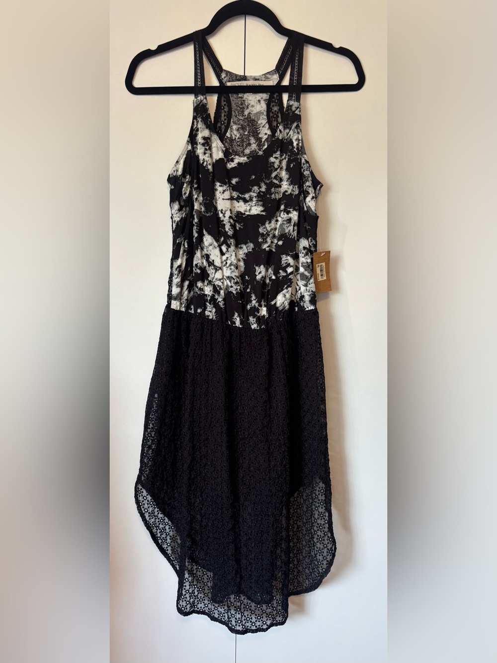 Black & White Tie-Dye Top with Black Lace Skirt -  Versatile for day or evening